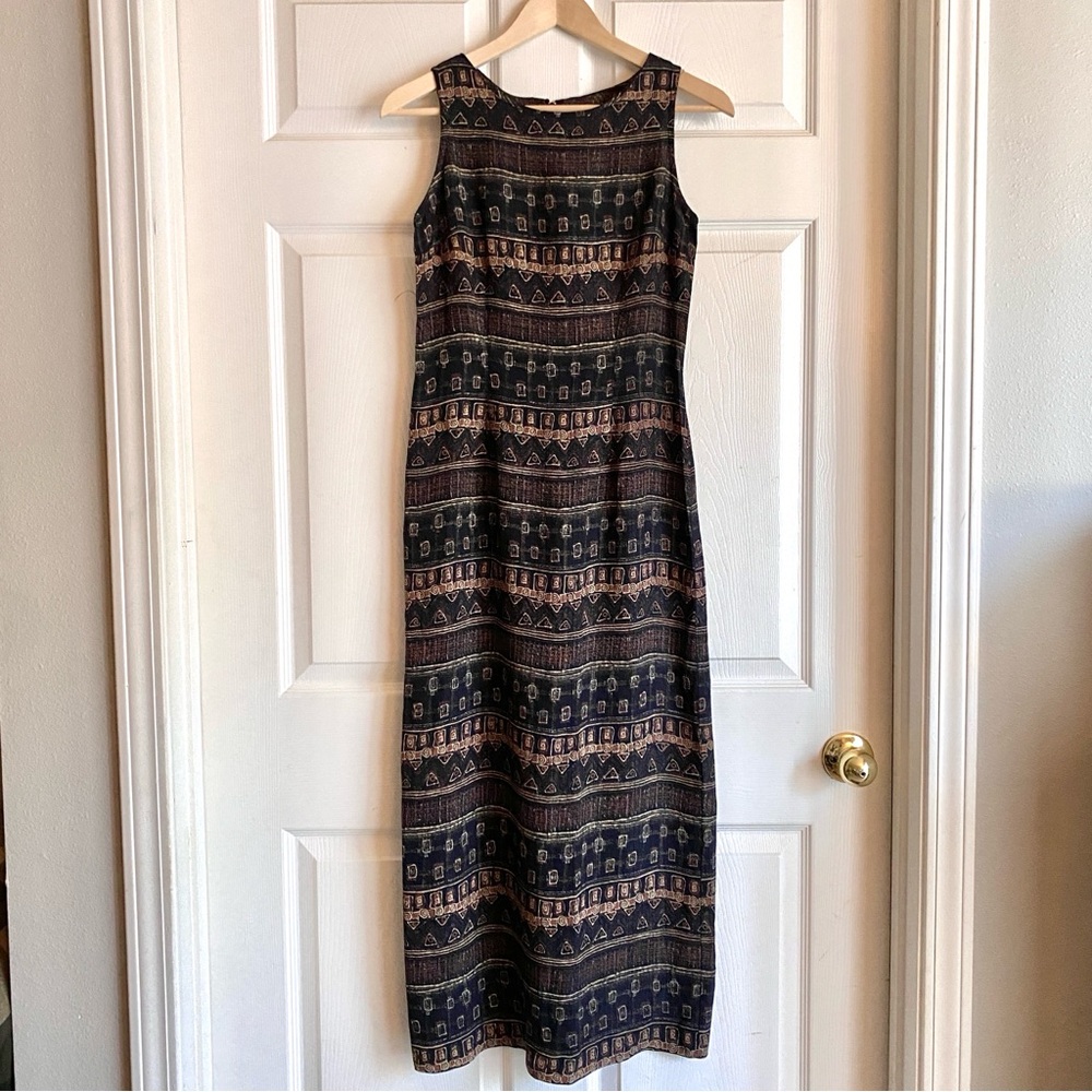 vintage Aztec Hieroglyphic Print Maxi Dress size s